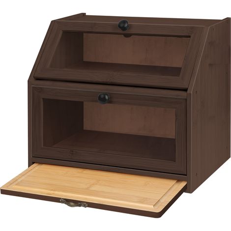 Haloyo® Scatola per il pane in bambù con tagliere integrato, contenitore per pane e toast, 26x39x32,5 cm - Marrone (1/5)