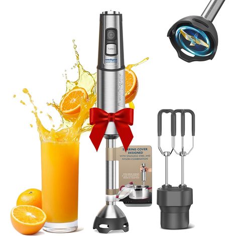 Mixeur plongeant 2 en 1 1100W puissant – moteur en cuivre, acier inoxydable, 15 vitesses + turbo, fouet inclus, anti-éclaboussures, multifonction