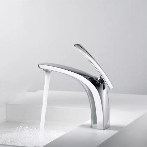Brass basin faucet for hot and cold water, bathroom countertop basin with single hole - electroplated model