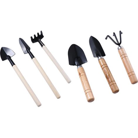 Set di 6 attrezzi per la cura dei bonsai: pala, vanga, rastrello e vanga da giardino. (1/5)