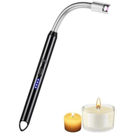 QORVA-(Noir) Briquet Électrique Arc, Briquet Électrique USB Rechargeable avec 360 Diplôme Neck pour Barbecue, Cuisine, Camping en Excursions