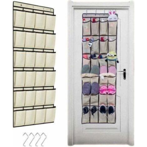 FENOPLASTICABeige Rangement de Chaussures Suspendu 24 Poches sur la Porte Stockage de Chaussures Gain de Place Armoire à Chaussures avec 4 Crochets (1/4)