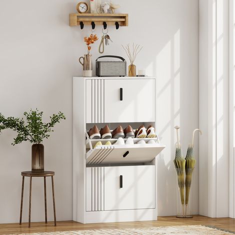 Meuble à chaussures armoire à chaussures à 3 abattants 18 paires grande capacité en bois 63 x 24 x 117 cm blanc (1/5)