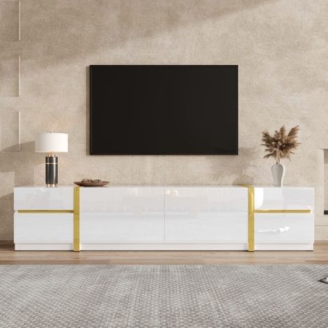 Moderner TV-Ständer mit 4 Schubladen und 1 Klapptür – 180 x 40 x 38 cm – Hochglanzlackierung – Spanplatte + MDF – Weiß