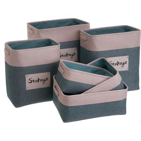 Panier de rangement - JUANIO - Lot de 6 - Bleu - 70% polyester/30% EVA - Poignées (1/3)