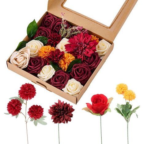 (Style 3) Bouquet de mariage à faire soi-même, bouquet de fleurs en boîte cadeau pour les fêtes, bouquet de fleurs à tige à faire soi-même pour la maison (1/2)