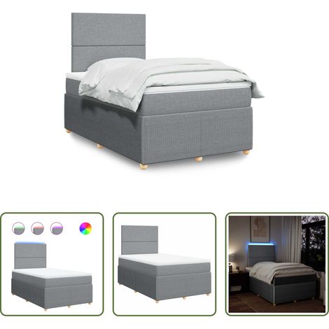 vidaXL LED-Beleuchtung - Boxspringbett mit Matratze Hellgrau 120x200 cm Stoff (1/5)
