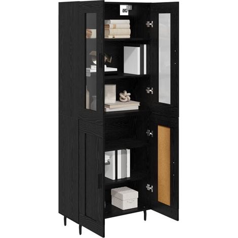 Ensemble de 2 Armoires Hautes de Rangement, Noir Chêne, 69,5 x 34 x 180 cm, Meuble de Stockage Vertical pour Cuisine, Salle de Bain ou Bureau (1/5)