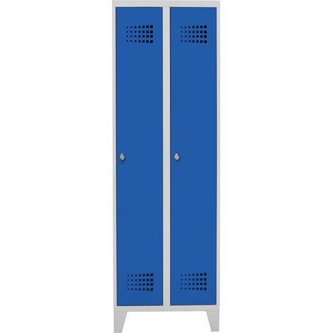 STIER Garderobenspind Premium mit Füßen 2 Abteile Drehriegel lichtgrau/enzianblau (1/4)