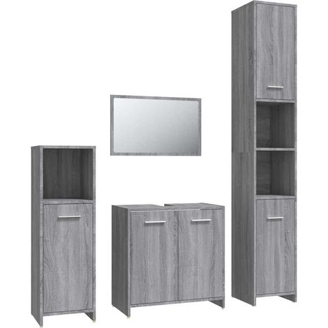 Maison Exclusive - 4-tlg. Badmöbel-Set Grau Sonoma Holzwerkstoff