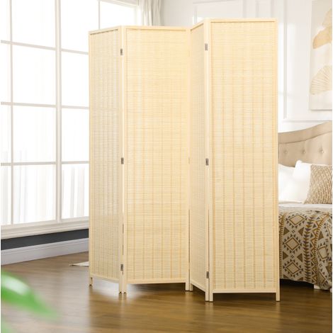 Biombo separador de 4 paneles 180 x 180 cm de bambú, plegable, natural OKMYHOME (1/5)