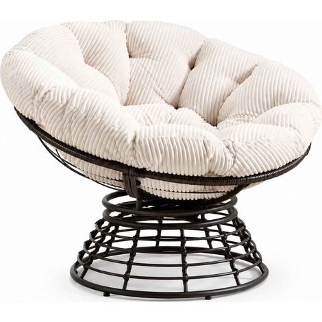 Fauteuil Papasan Pivotant 360° Rotin PE et Coussin Gris (1/4)
