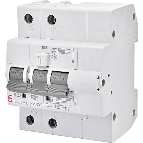 ETI RCCB KZS-4M, 2 pôles, type B, B20 / 0,03A, instantané