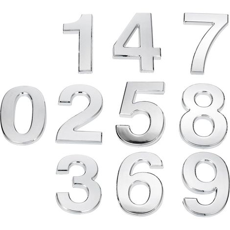 Plaques de numéro porte 10 cm, lot 10, autocollantes, en ABS argenté, pour usage extérieur à la (1/5)