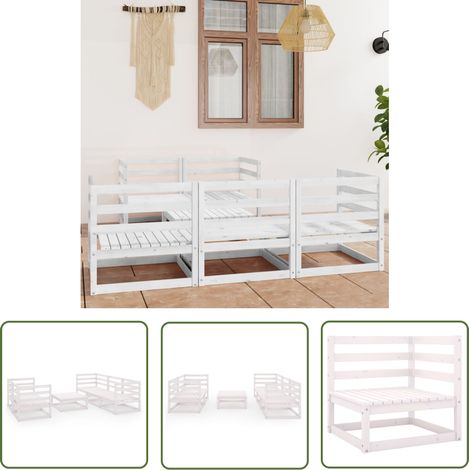 The Living Store Salon de jardin 6 pcs Blanc Bois de pin massif - Salon De Jardin - Mobilier De Jardin - Set De Salon De Jardin - Meubles En Bois - Bois De Pin (1/5)