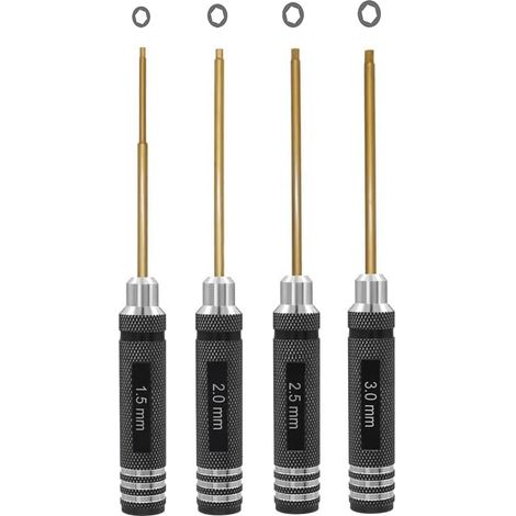 Lot de 4 tournevis hexagonaux en titane 1,5 mm 2,0 mm 2,5 mm 3,0 mm pour drone de course multiaxes FPV RC Quadcopter hélicoptère modèles de voiture (1/5)