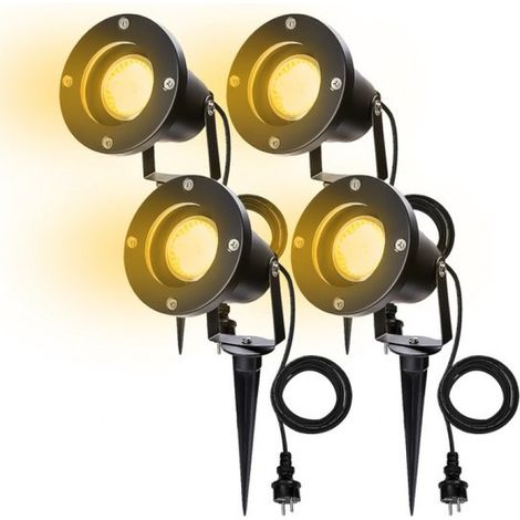 Projecteur de jardin LED avec piquet, blanc chaud - Lot de 4 - Culot GU10 - Éclairage de jardin avec prise - Projecteurs à piquer pour extérieur - Étanchéité IP65 (1/5)