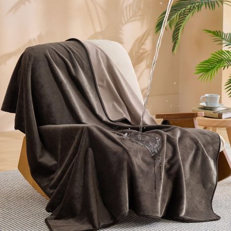 Couverture Imperméable 127x152 cm Polaire Double Face Antidérapante Lavable pour Chien, Canapé, Lit, Voiture, Extérieur, Matelas, Camping, Pique-Nique - Marron (1/5)