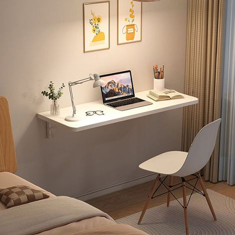 – Table murale pliante 80x50cm – MDF blanc – Conception triangulaire robuste – Idéale pour espaces réduits (1/5)