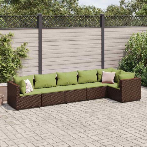 6-tlg. Garten-Lounge-Set mit Kissen Braun Poly Rattan (1/5)