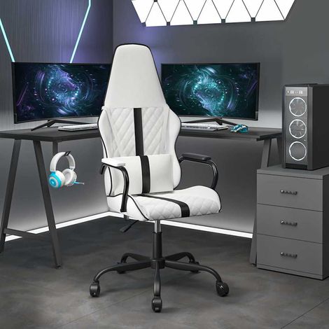 vidaXL Silla gaming cuero sintético blanco y negro (1/5)