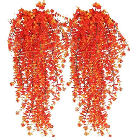 2 pièces, plantes suspendues artificielles de 75 cm, plantes suspendues d'automne, résistantes aux UV, décoration intérieure et extérieure (Orange) (1/5)