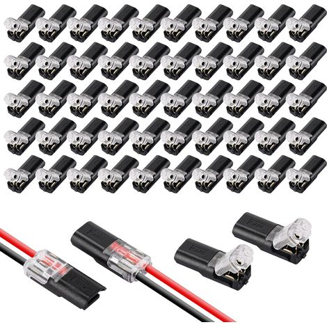 Connecteurs de Fil Basse Tension, 50 Pièces 2 Broches Cable Connectors Connecteur Electrique pour Câble 18-22 AWG (Noir) (1/5)