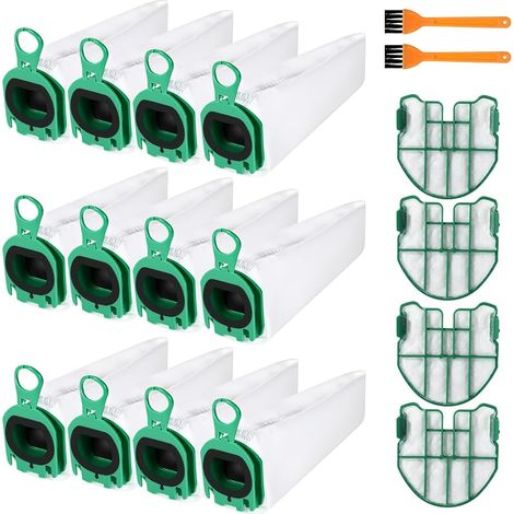 Lot de 12 Sacs d'aspirateur pour Vorwerk Kobold VB100,Sacs d'aspirateur,Avec 4 Filtres à Moteur, 2 Pinceaux,Supérieure pour Aspirateur Sans Filtre Kobold VB100 FP100 (1/5)