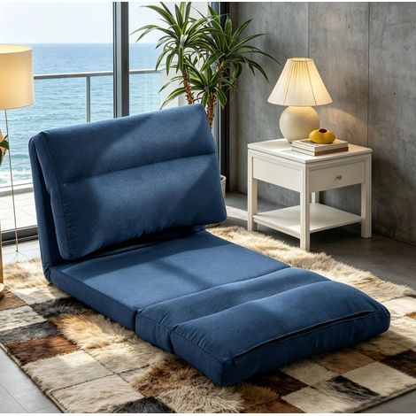 Fauteuil de sol convertible 70x72x56 cm en tissu polyester bleu, relevable pour salon FloraGrace (1/5)
