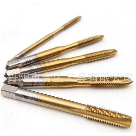 5pcs Tarauds à Goujure Droite, Tarauds de Machine à Filetage Métrique en Acier HSS Revêtement en Titane Outil (1/4)