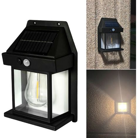 Applique solaire murale, éclairage solaire extérieur, lampe solaire étanche avec détecteur de mouvement, éclairage de sécurité, noir-AquaForge (1/5)