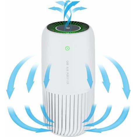 Purificador de aire con filtro HEPA verdadero y luz UV-C, mini purificador de aire que elimina el 99,97 % del humo, alérgenos y polvo, purificador de aire para coche y oficina (blanco). (1/4)