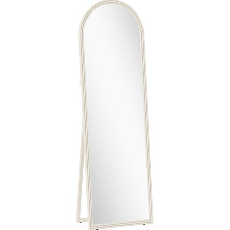 Miroir pleine longueur 50 x 160 cm cadre arcué blanc avec pied et fixation murale (1/5)