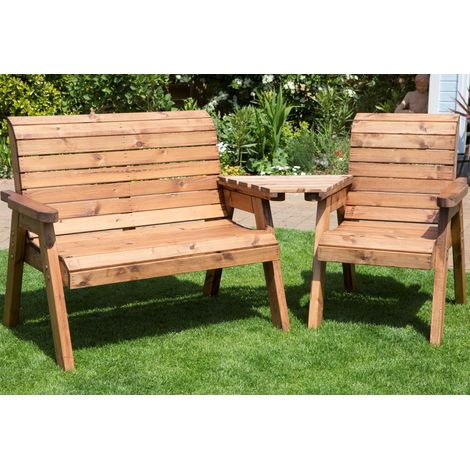 Hand Made 3 Seater Chunky Rustic Wooden Garden Furniture Set with Angled tray (1/5)