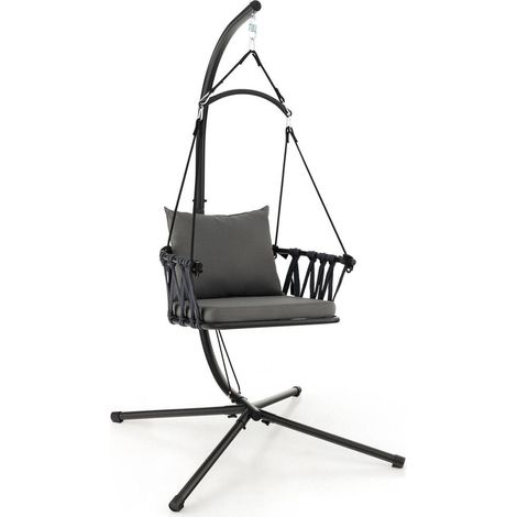 Relaxation et Confort Fauteuil Suspendu sur Pied Gris avec Coussin Moelleux Déhoussable et Structure Stable Pliable (1/5)