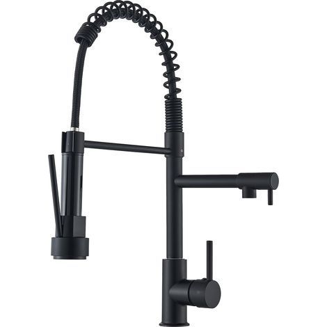 Kitchen Faucet with Down Shower, Stainless Steel Sink Faucet, 360° Rotatable with Two Spray Functions, Black (1/4)