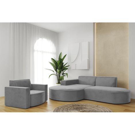 Sofa Set 2-teilig Sessel und Ecksofa PALMA XS Stoff Opera Grau Ottomane Links (1/3)