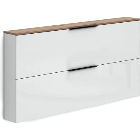 Scarpiera Bianca 2 Ante 160x19x80 cm con Top in Rovere (1/5)