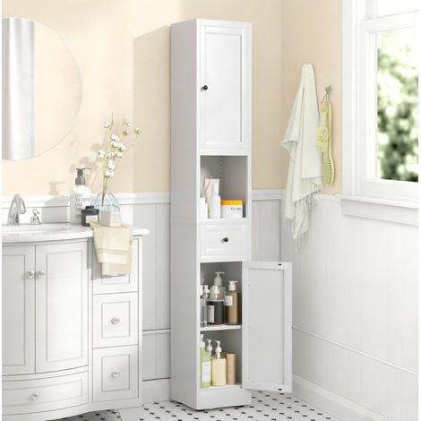 Badezimmerschrank 30 x 30 x 180 cm, Metall weiß, 5 Ebenen – MEUBLIV (1/5)