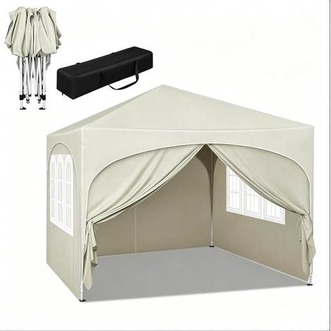 Tonelle pliante 3x3 m en tissu Oxford avec protection UV et structure métallique beige (1/5)