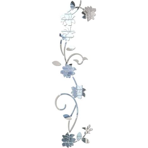 Autocollants muraux miroir acrylique argentés et en forme de vigne florale, autocollants muraux miroir élégants, autocollants muraux miroir adhésifs, adaptés à la décoration de la chambre à coucher (1/5)
