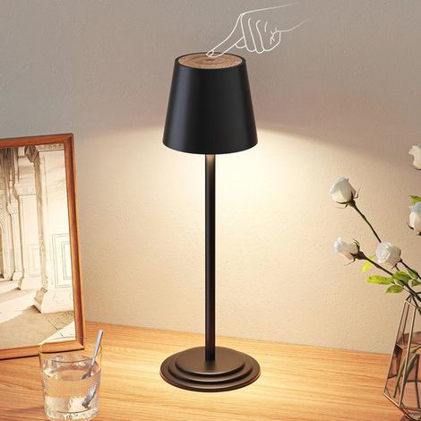 Lampe de table LED sans fil à intensité variable avec batterie, aspect bois, étanche et réglable pour une utilisation intérieure et extérieure (1/5)