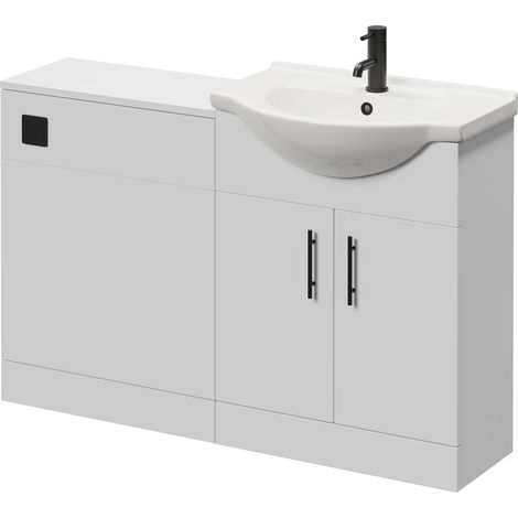 Alexander James Cento Gloss White 1250mm 2 Door Vanity Unit Toilet Suite - 1250mm - Matt Black 96mm Bar HandleWithout James Toilet Pan
