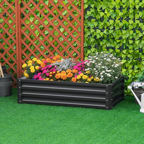 Carré potager de jardin rectangulaire tôle d'acier ondulée 120 x 60 x 30.5 cm gris (1/5)