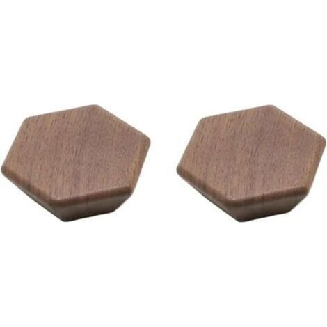 Lot de 2 boutons de tiroir hexagonaux en bois de noyer, 60 mm avec vis – Quincaillerie de poignée de porte en bois naturel – Poignées de meubles d'armoire, d'armoire, de placard et de tiroir, (1/5)