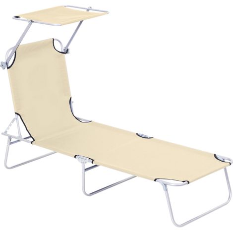 Sonnenliege Gartenliege Wellnessliege Strandliege klappbar mit Sonnenschutz Beige 187 x 58 x 36 cm