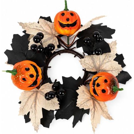 Couronne de citrouille décorative, 26 cm de diamètre, idéale pour les décorations d'automne, les décorations de fête d'Halloween. (1/5)
