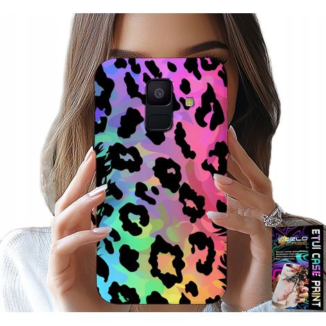 Custodia per Samsung A6 2018 - vetro posteriore leopardato arcobaleno colorato (1/5)