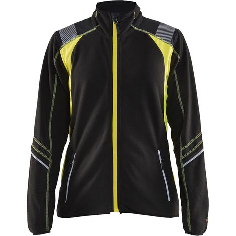 Chaqueta de trabajo de micropolar con detalles fluorescentes para mujer 4973 - Negro/Amarillo fluorescente XXL