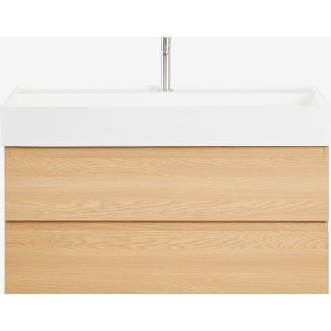 Conjunto de mueble de baño en madera y chapa de fresno con lavabo integrado Ona SKLUM